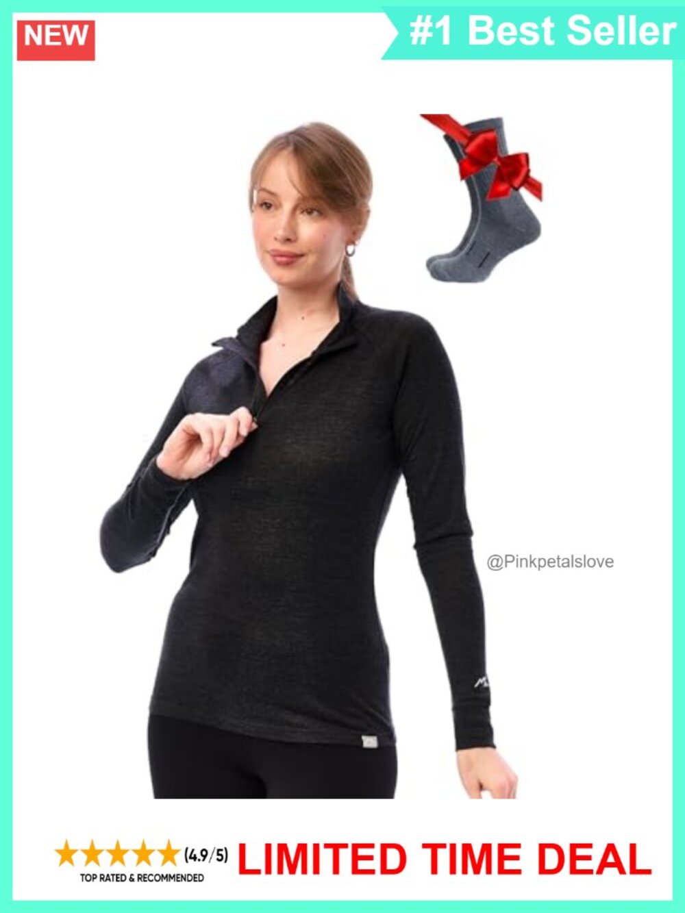 100% Merino Wool Quarter Zip Sweater Women Thermal Base Layer Socks